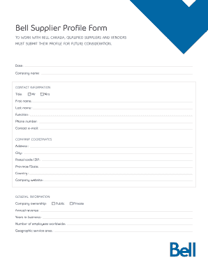 Bell Canada Supplier Profile Form