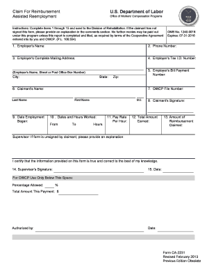Claim For Reimbursement Form CA-2231