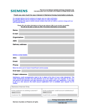 Siemens Australia Order Request Form