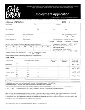 Cafe Express Job Application Form