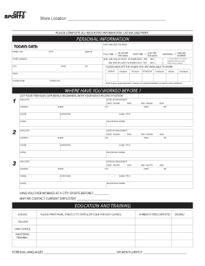 City Sports Employment Application Form