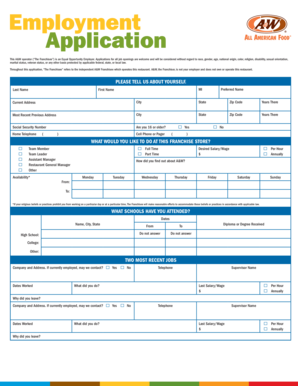 A&W Franchisee Employment Application