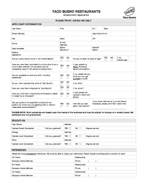Taco Bueno Restaurants Employment Application