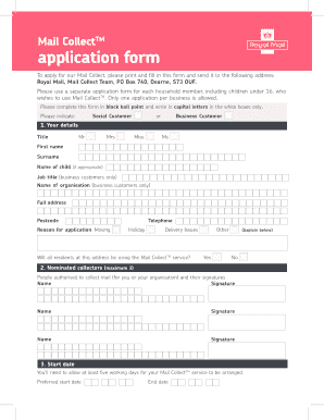 Royal Mail Mail Collect Application Form