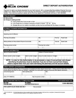 Direct deposit authorization form - Alberta Blue Cross