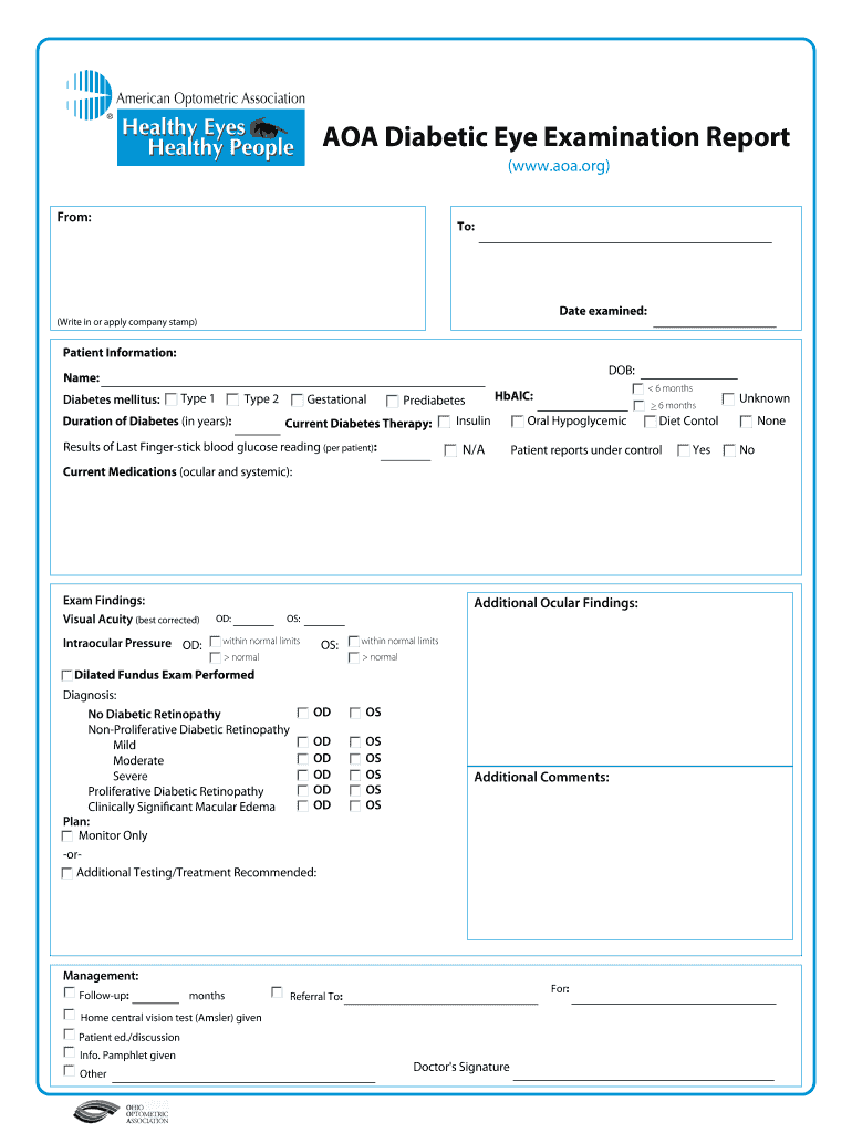Aoa Diabetic Eye Exam Report Fill Online, Printable, Fillable, Blank
