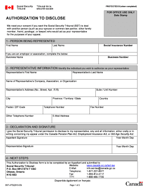 Authorization to Disclose for Social Security Tribunal