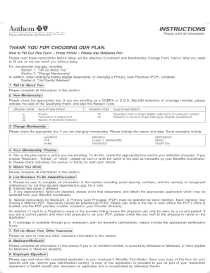 Anthem Blue Cross and Blue Shield Enrollment and Membership Change Form