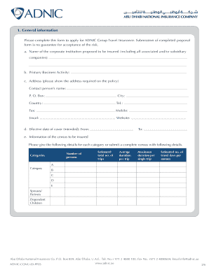 ADNIC Group Travel Insurance Proposal Form