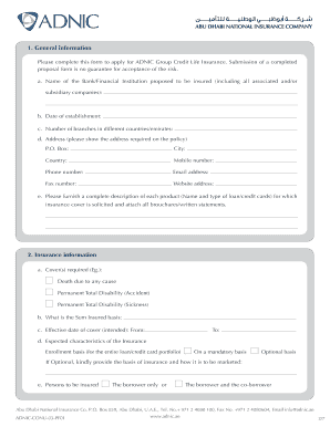 ADNIC Group Credit Life Insurance Proposal Form