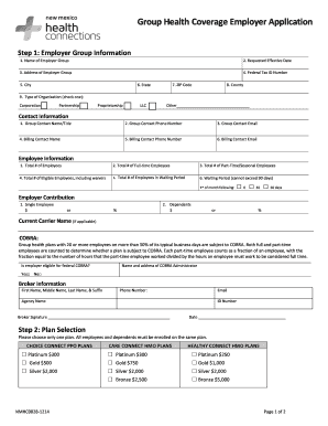 Group Health Coverage Employer Application