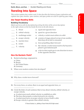 Earth Moon and Sun Space Exploration Worksheet