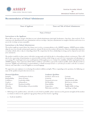 ASSIST Program School Administrator Recommendation Form