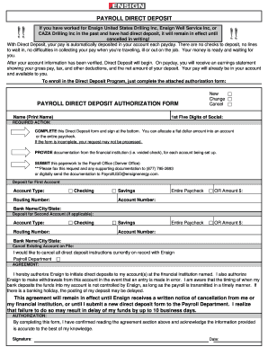 Payroll Direct Deposit Authorization Form