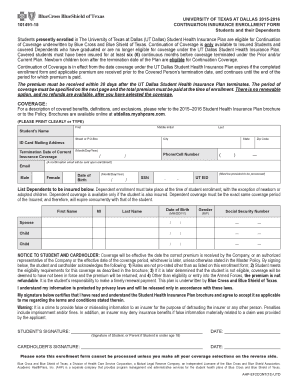 University of Texas at Dallas Continuation Insurance Enrollment Form