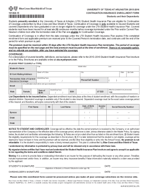 University of Texas at Arlington Continuation Insurance Enrollment Form
