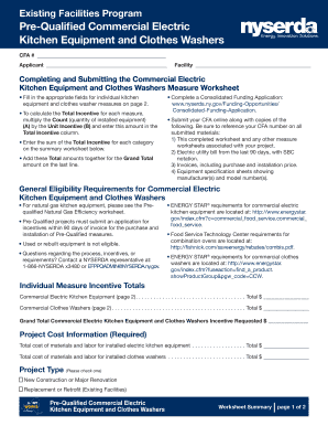 New York Commercial Electric Kitchen Equipment and Clothes Washers Incentive Form