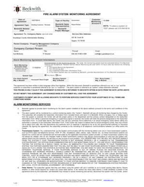 Fire Alarm System Monitoring Agreement