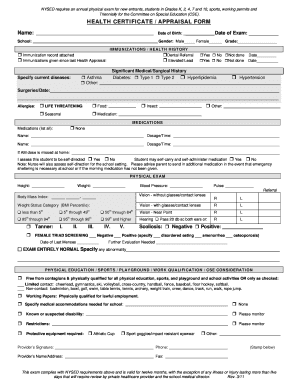 NYSED Health Certificate Appraisal Form