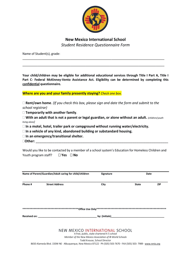 Fillable Online nmis Residence Questionnaire nmis Fax Email