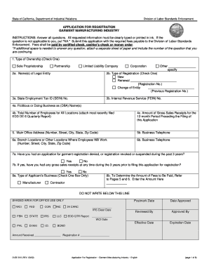 California Garment Manufacturing Registration Application