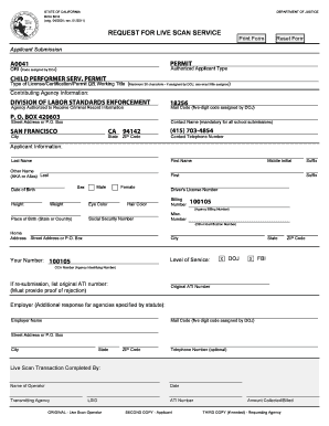 California Request for Live Scan Service