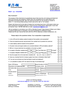 Eaton UPS Start-Up Checklist