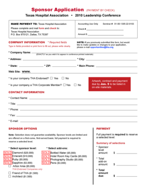 How to draw up a contract for services - Sponsor bApplicationb PAYMENT bY CHECk - Texas Hospital bb