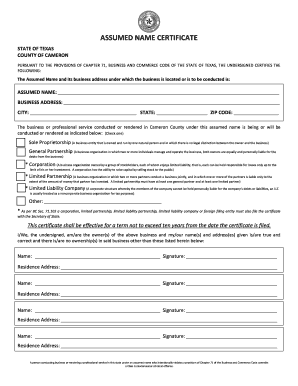 Texas Assumed Name Certificate