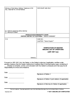 Bankruptcy Creditor Mailing List Verification