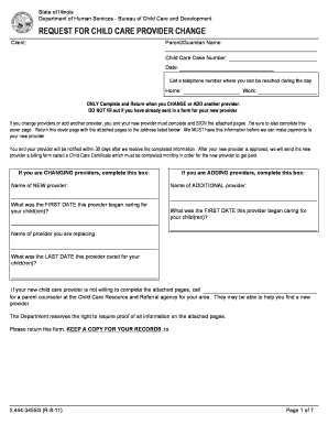 Illinois Child Care Provider Change Request