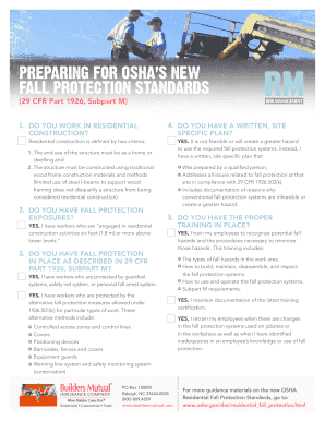 OSHA Residential Construction Fall Protection Form