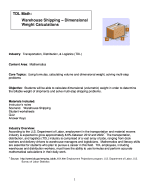 Warehouse Shipping Dimensional Weight Calculation Worksheet