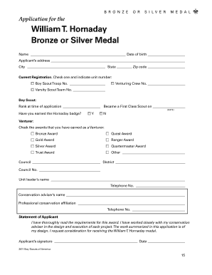 William T. Hornaday Bronze or Silver Medal Application