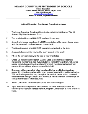 Indian Education Enrollment Form