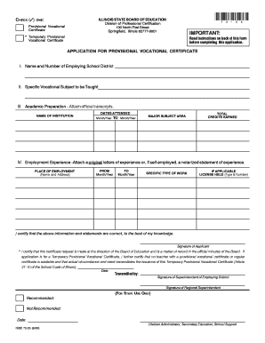 Illinois Provisional Vocational Certificate Application