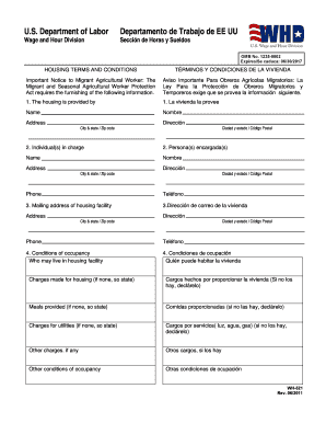 Housing Terms and Conditions for Migrant Agricultural Workers