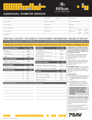 Audiovisual Exhibitor Services Order Form