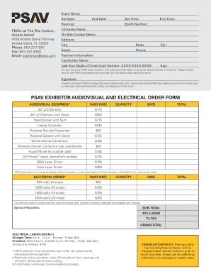 PSAV Exhibitor Audiovisual and Electrical Order Form