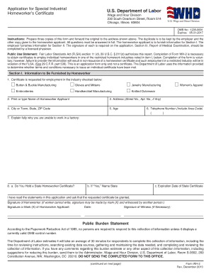 US Homeworker Certificate Application