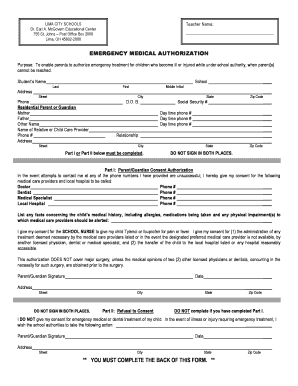Ohio Emergency Medical Authorization Form