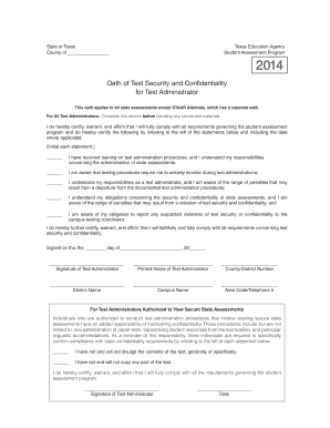 Oath of Test Security and Confidentiality for Test Administrator