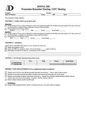 Donna ISD Promotion Retention Meeting Form
