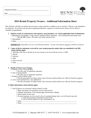 2014 Rental Property Tax Information Sheet