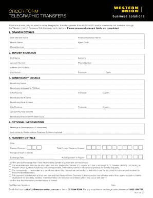 Telegraphic Transfer Order Form