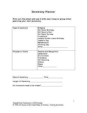Girl Scout Ceremony Planner