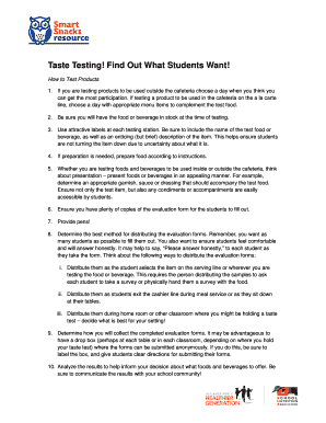 Taste Test Evaluation Form