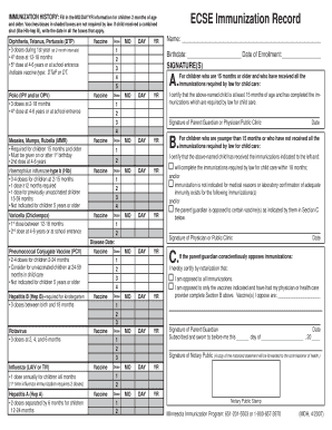 Minnesota Child Immunization Record Form