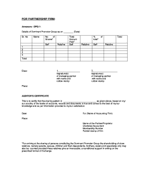 Dominant Promoter Group Disclosure Form
