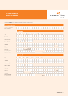 Investment Bond Withdrawal Form - Australian Unity Investments